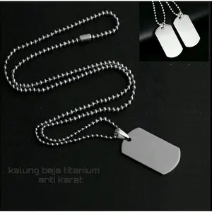 Kalung Titanium liontin militer armi silver biji lada stainless steel original anti karat dan tahan lama dog tag pria