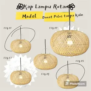 Kap Lampu Rotan Model Donat 30x20cm Tanpa Kain Lampion Rotan Lampion Desain Unik untuk Dekorasi Rumah