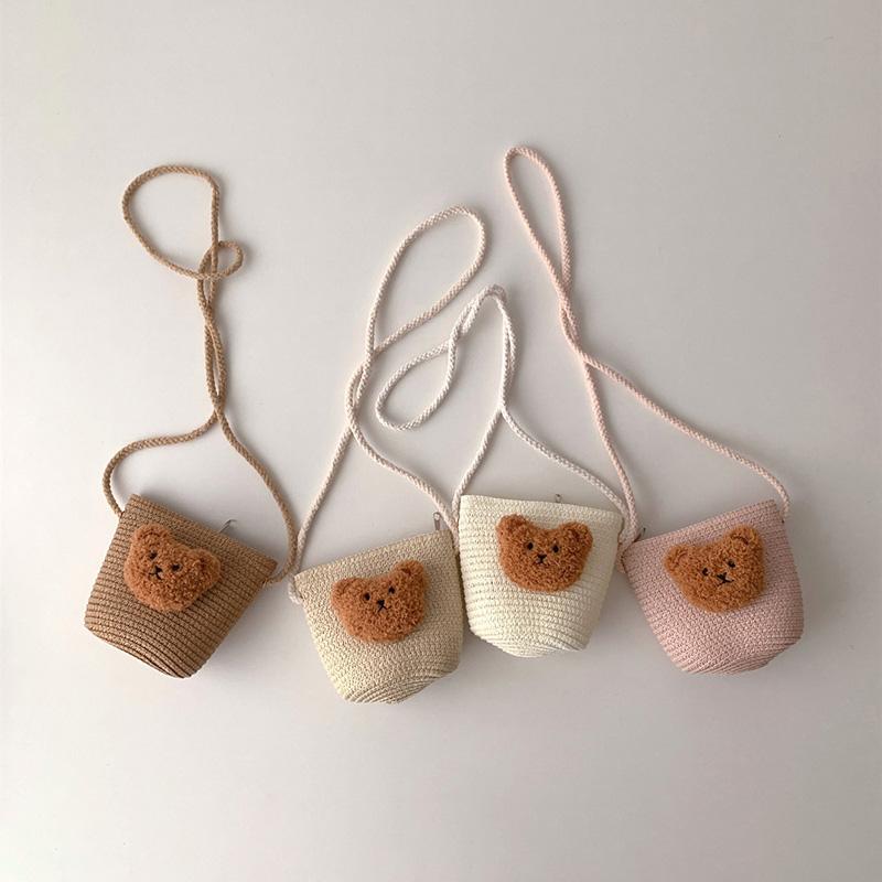 Túi Trẻ Em Bé Hình Gấu, Phong Cách Hàn Quốc, Chất Liệu Rơm Dệt, Túi Đeo Chéo, Thích Hợp Cho Bé Gái Công Chúa, túi Messenger Du Lịch