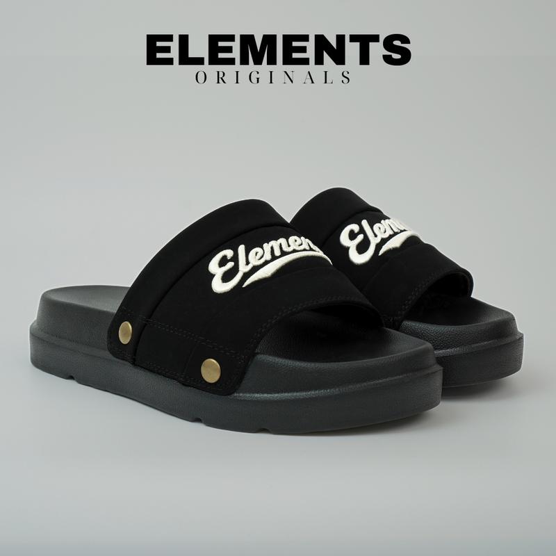   TẶNG VỚ  Dép ELEMENTS Originals E18 Full Black Dép quai Da Nhung chữ thêu - Dép Nam Nữ Unisex chất liệu EVA cao cấp size 36-43 Tặng Vớ 