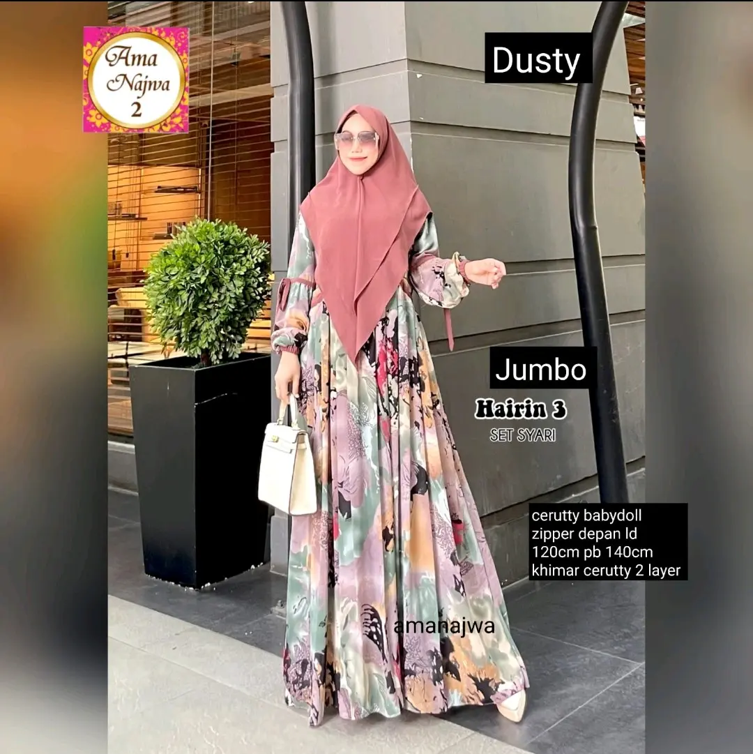Promo Baju Syar'i Hairin Jumbo Ceruty Babydoll Terlaris Gamis Set Hijab Muslim Wanita Syari Dress