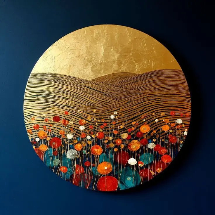 Br24 Lukisan kanvas pemandangan alam bulat plus Frame siap pajang untuk hiasan  Ruang Tamu Rumah atau Tempat Usaha Anda Lukisan Dinding Aesthetic modern art