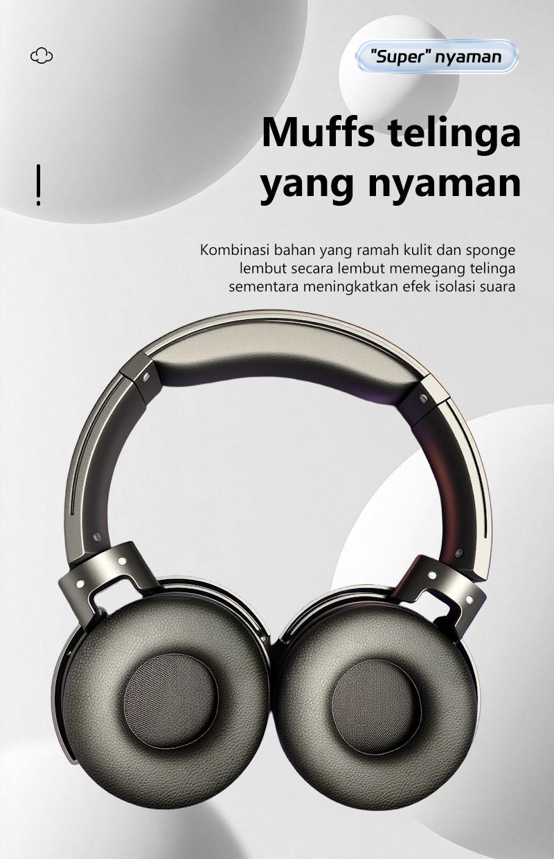Headphone Bluetooth nirkabel over-ear dengan masa pakai baterai yang sangat lama dan peredam bising, kompatibel dengan ponsel