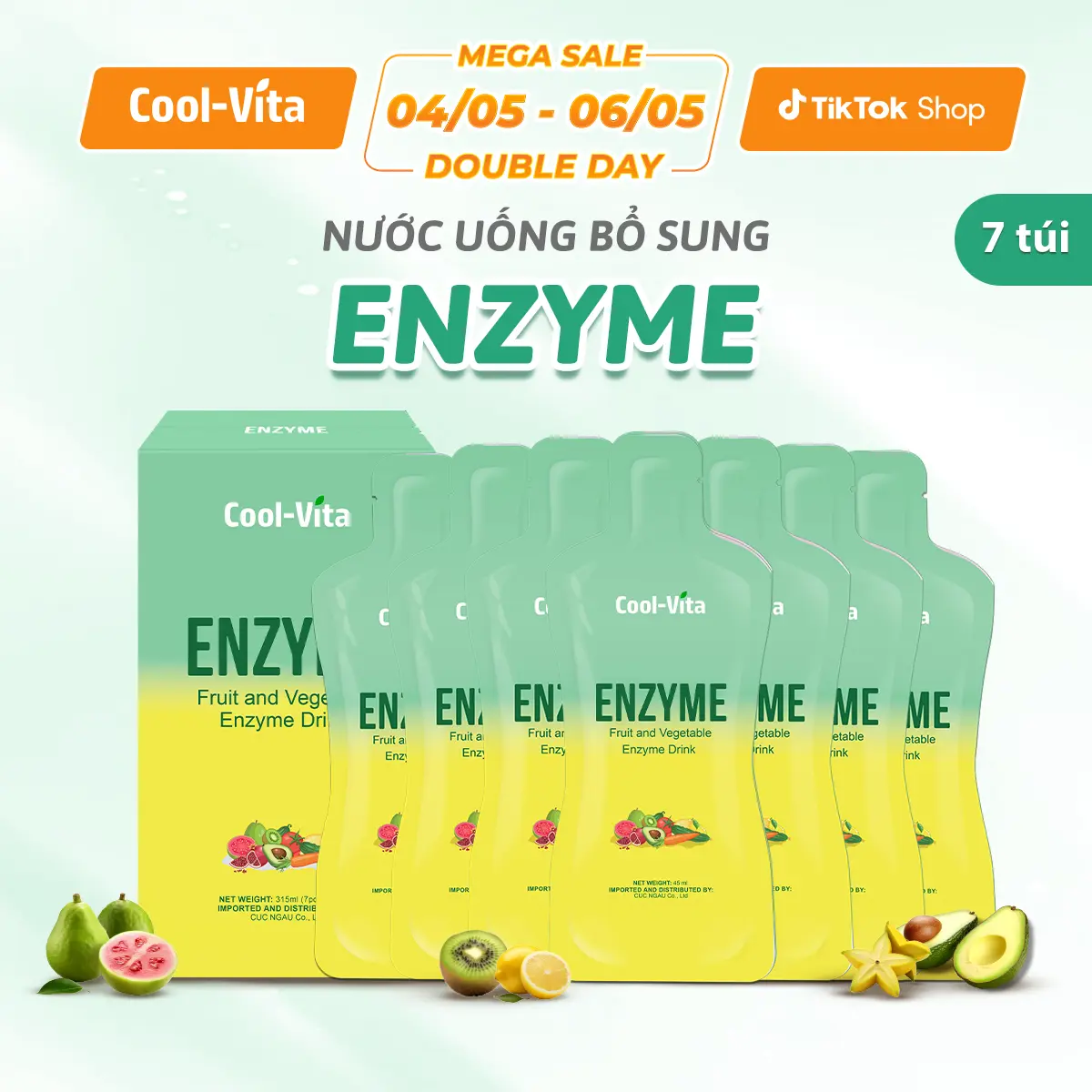 [Live] Nước Uống Bổ Sung Enzyme Hỗ Trợ Tiêu Hóa Chiết Xuất Trái Cây Rau Củ Coolvita (45 ml× 7 túi)/hộp