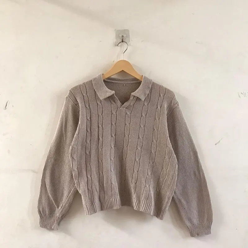Clara polo cable Blouse crop Atasan wanita kekinian Tebal 2
