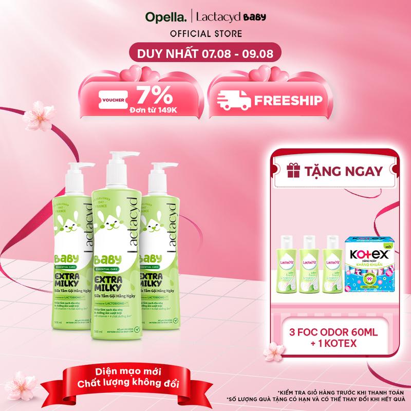 Bộ 3 chai Sữa Tắm Gội Trẻ Em Lactacyd Milky Bảo Vệ, Nuôi Dưỡng Da và Tóc Bé 500ml/chai Cho Bé