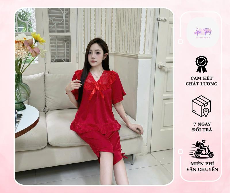 Bộ đồ ngủ tiểu thư thu đông quần lửng-lụa latin- Anh Tùng thế giới đồ ngủ