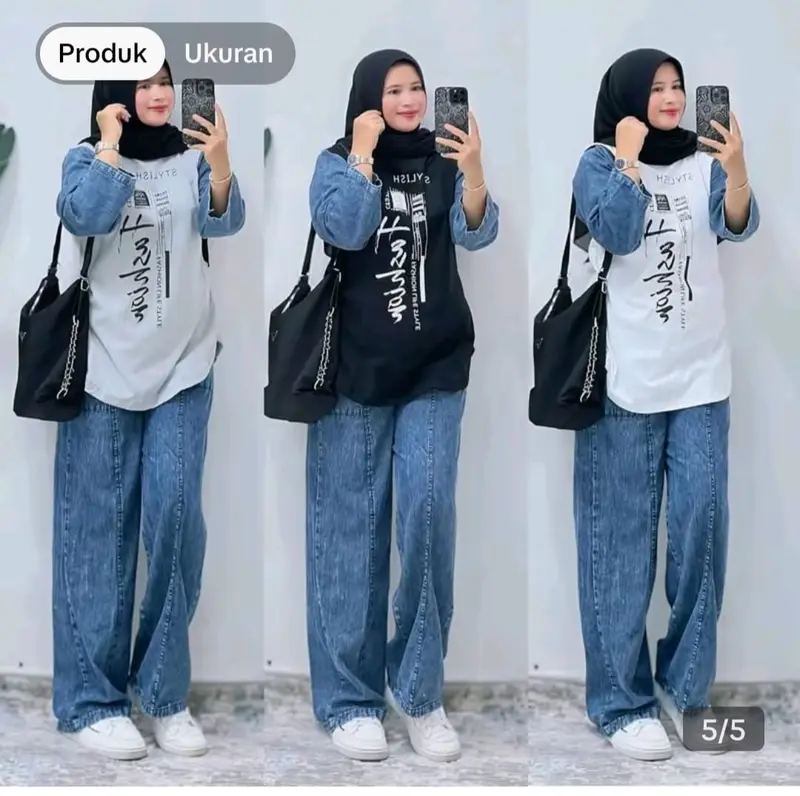 Adeva setelan combat kolaborasi dengan jeans Nyaman , setelan kaos dewasa wanita 8