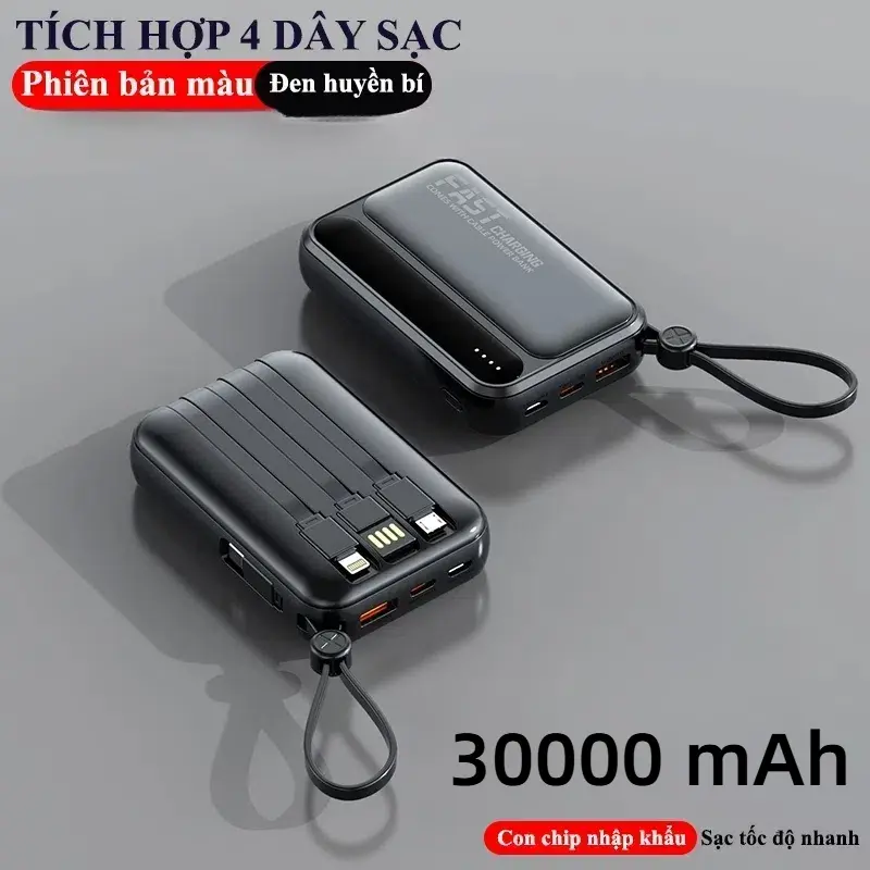 Sạc Dự Phòng 30000mAh 4 Cáp Sạc Nhanh Tích Hợp Màn Hình LED Hiển Thị Dung Lượng Sạc Tương Thích Với Nhiều Thiết Bị Đi Kèm Với Cáp Sạc