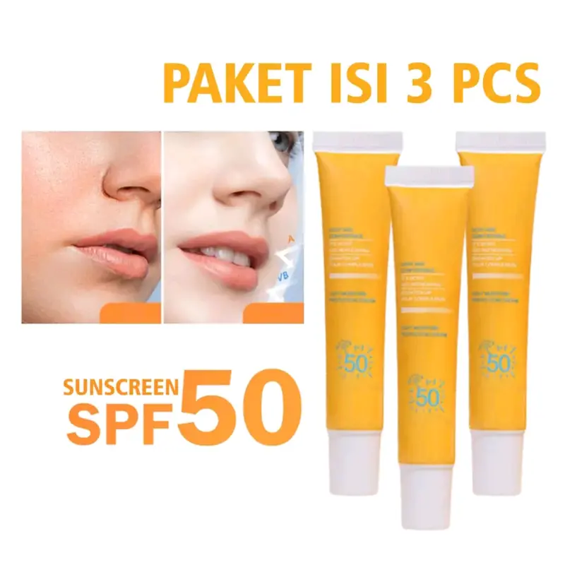 ( 3 PCS ) Sunscreen SPF 50 Light Moisture Protection Cream Moisturizer Acne Sun UV Protect Perawatan Wajah 0