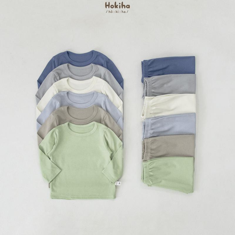 [Hokiha] B174-Bộ quần áo dài tay điều hòa trơn cho bé trai bé gái vải cotton mềm mịn, co giãn size từ 8-17kg
