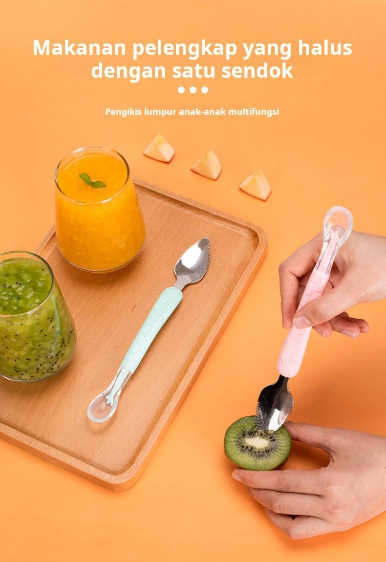 Sendok makan bayi berkepala dua, cocok untuk memberi makan buah dan bubur, desain sederhana Sendok makan bayi berkepala dua, cocok untuk memberi makan buah dan bubur, desain sederhana