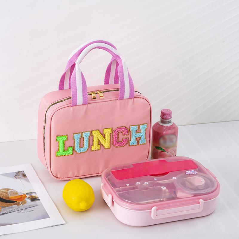 Product Introduction of Large Capacity Nylon Preppy Lunch Box Reusable Lunch Tote Bag LunchBag for Girls Cute Easy packing 10