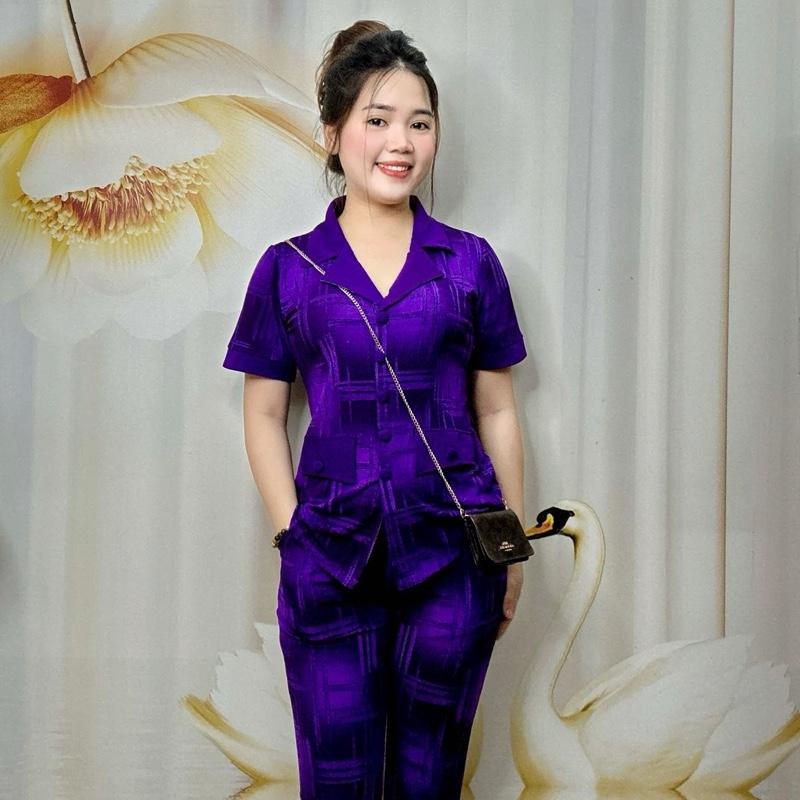 Hải Sơn A90 Đồ Bộ Áo Vest Hoạ Tiết Sọc Chất Liệu Thun Tơ Hoa Dáng Quần Ống Bass