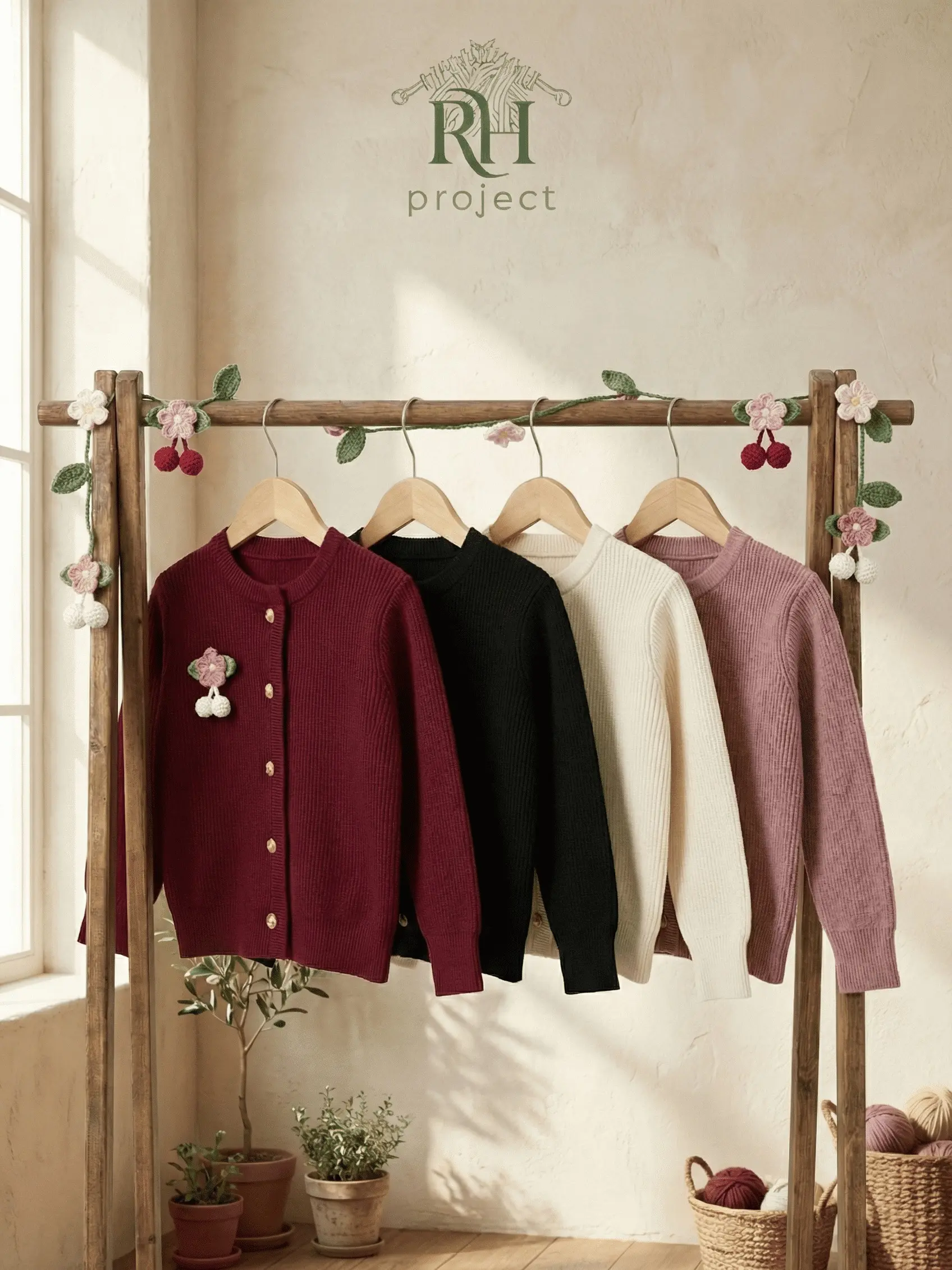 Beary Cardy Knit - Atasan Cardigan Rajut Anak Wanita Kancing Bunga Simple Bahan Lembut