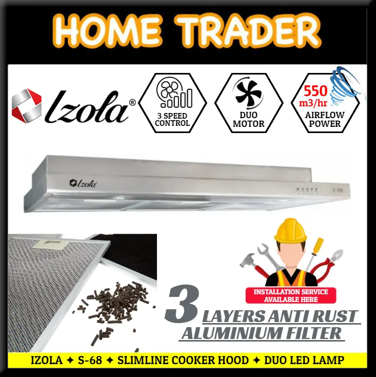 【 LOW STOCK ALERT 】 / IZOLA / SLIMLINE COOKER HOOD / DUO MOTOR / DUO LED LAMP / S-68 / S68