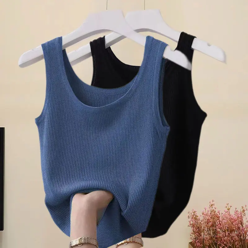 Rompi Ais Benang, Leher Bulat Wanita, Slim Fit, Serba guna, Gaya Nipis, Sesuai untuk Pakaian Dalam dan Boleh Dipakai Di Luar, Sesuai untuk Musim Bunga, Musim Luruh dan Musim Panas, Atasan Baju Asas