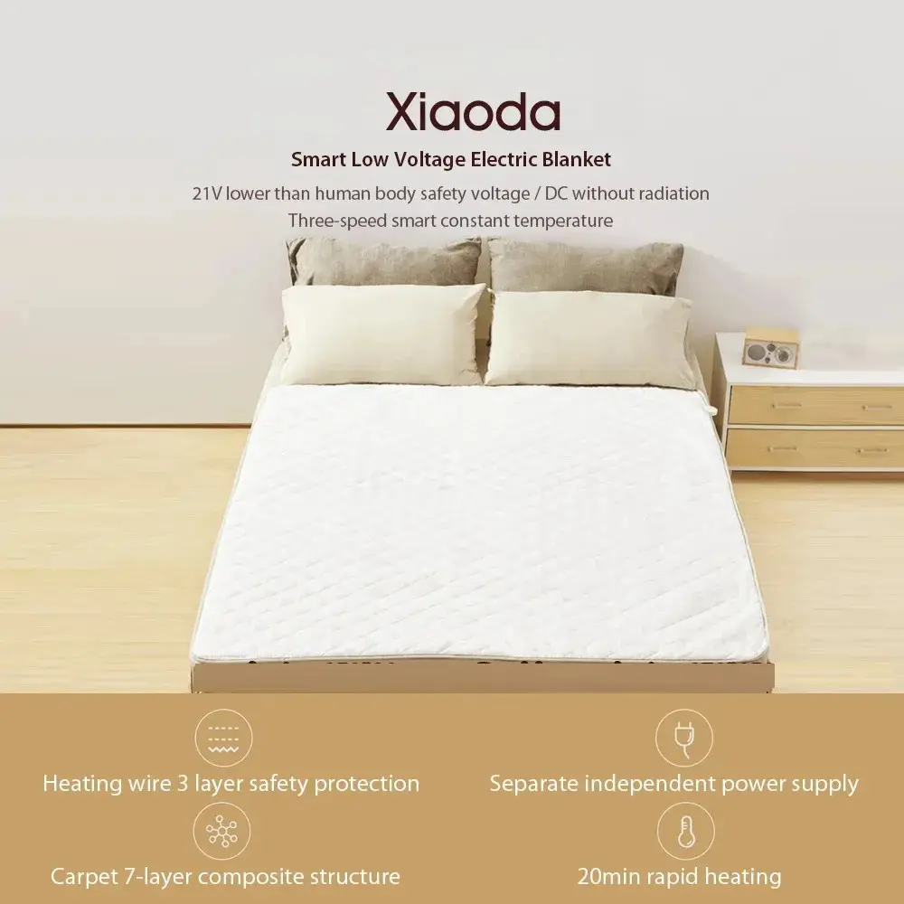 Selimut Elektrik Low Voltage Electric Blanket 21V 150x80cm Xiaoda HDZNDRT-60W