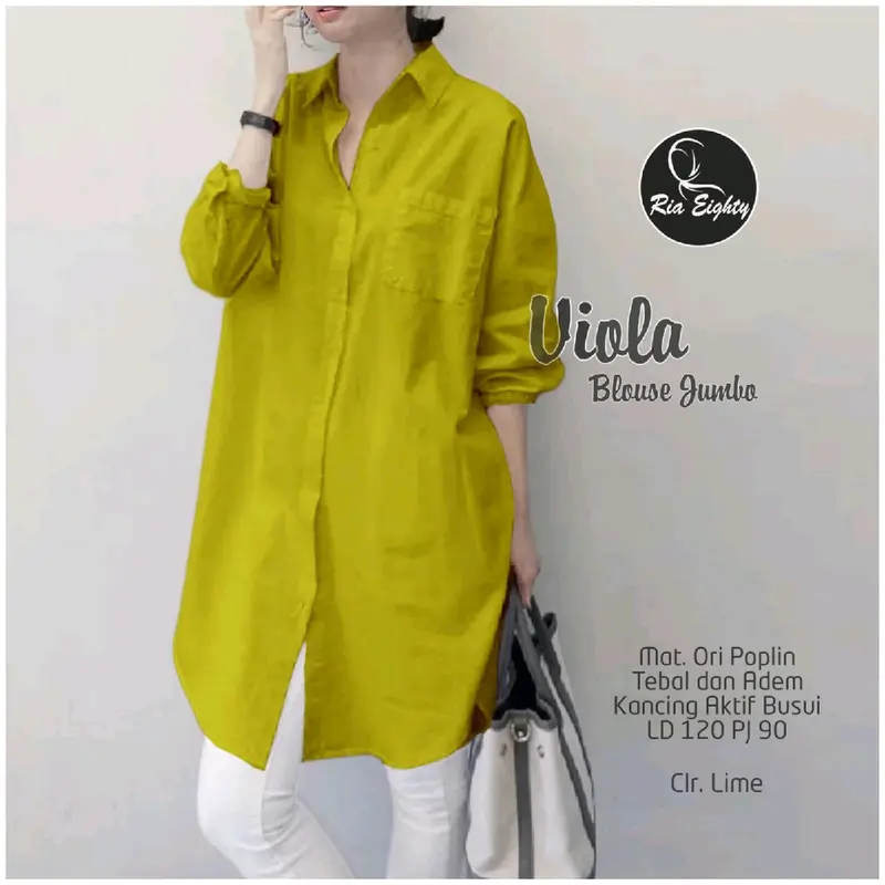 Viola Blouse Jumbo Oversize Atasan Wanita Muslimah Basic Polos Casual Elegant Lengan  Panjang Bahan Poplin Baju Wanita Simple 2