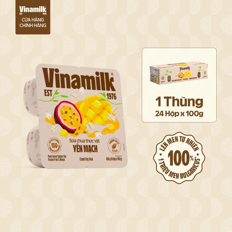 [CHỈ GIAO HCM+HN] Thùng 24 hộp sữa chua ăn Vinamilk Yến mạch Xoài Chanh dây - 100g (24H/T)
