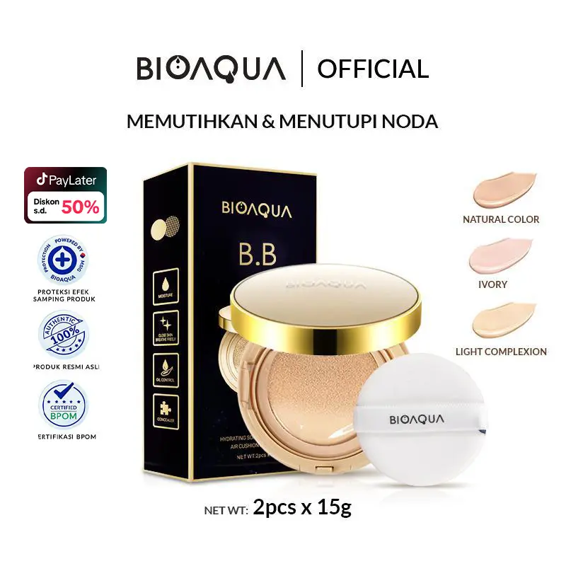 【BPOM】BIOAQUA Hydrating Soft And Flawless Air Cushion BB Cream all day concealer foundation makeover color corrector with refill 0