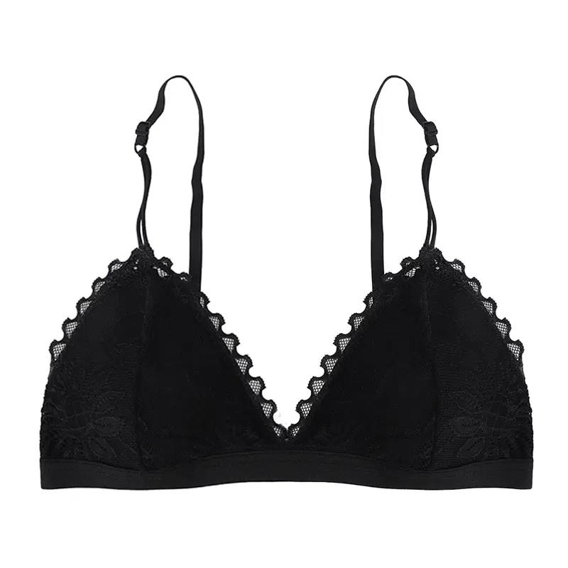 Underwear Summer Thin Women's Comfortable Bra French No Steel Hoop Small Chest Special Beautiful Back Lace Triangle Cup French triangular cup sexy lace strapless lingerie for girls with small breasts