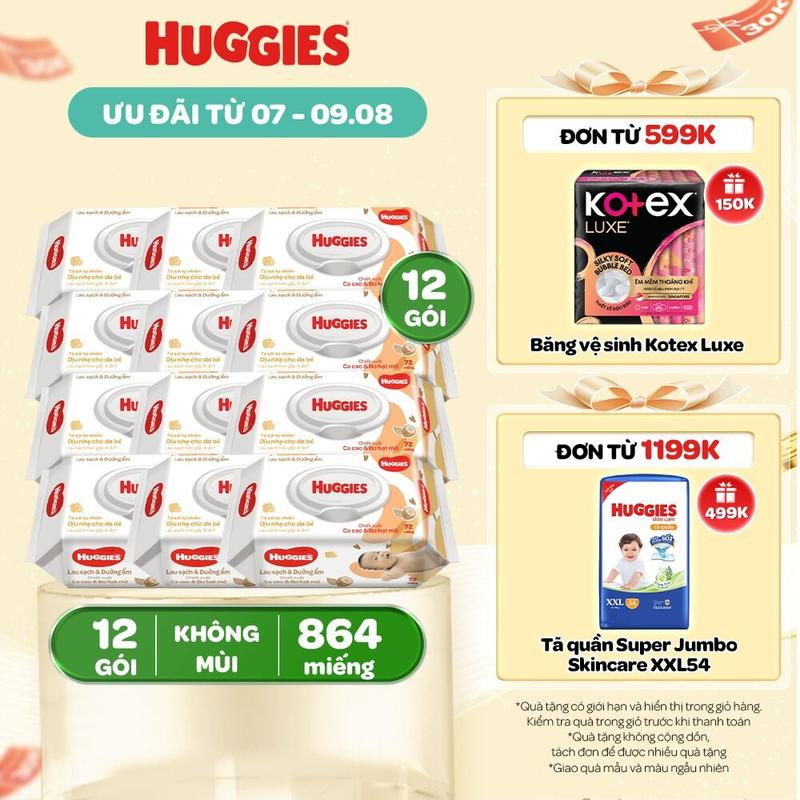 Thùng 12 gói khăn giấy ướt có mùi cho trẻ sơ sinh HUGGIES Gói 72 tờ