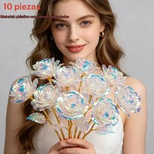 Paquete de 10 rosas con degradado colorido — rosas artificiales brillantes y eternas; decoración para jarrón; apto para bodas, Día de la Madre, San Valentín, regalo para pareja y decoración de fiestas.