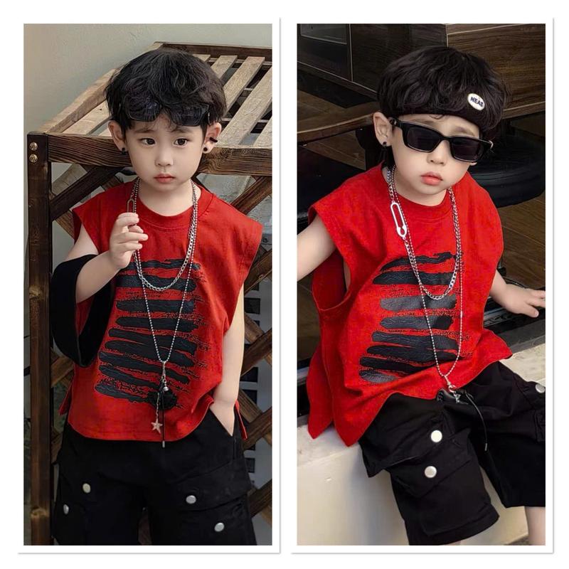 Bộ quần áo ba lỗ bé trai chất cotton kẻ ngang phôi màu đỏ đen hot trend Set đồ bộ cho bé trai ---MÃ BA LỖ ĐỎ SỌC ĐEN