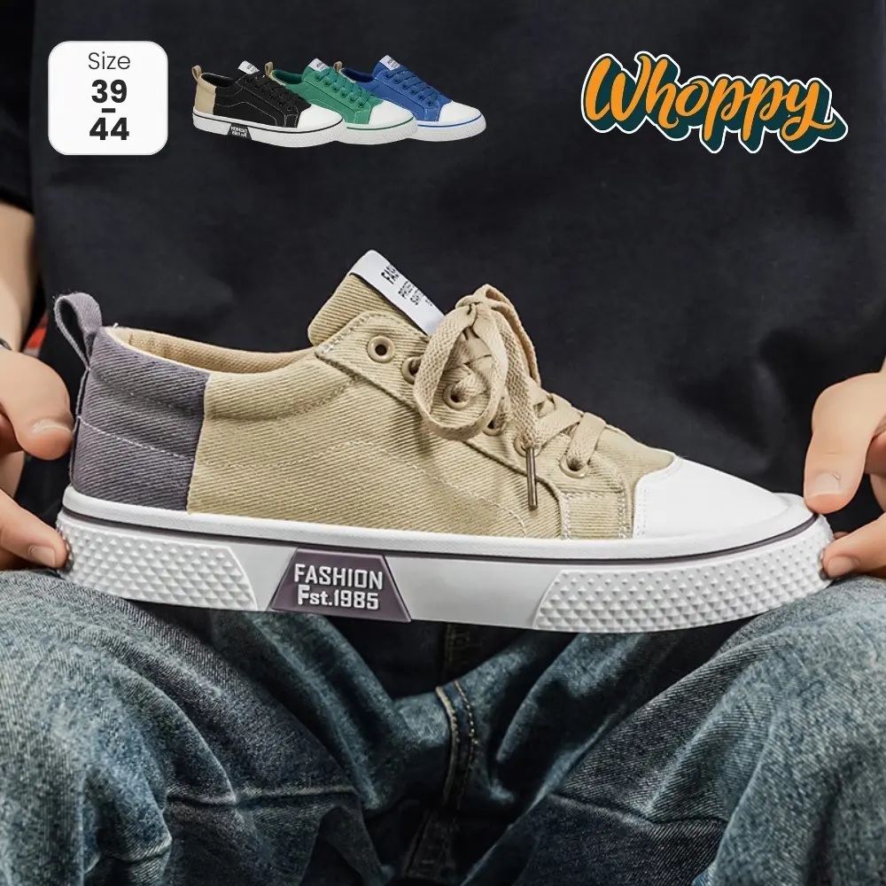 Whoppy Dexter SL57 Sepatu Cowok Keren Outfit Denim Karet Shoes Canvas Casual Pria Sneakers Hijau Cream Biru Hitam Kasual Sport Classic Klasik
