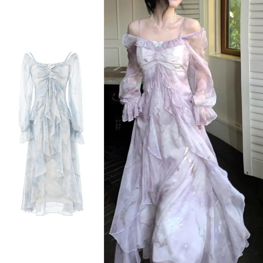 Summer Floral High Quality Fairy Dress Formal Long Dress Gown HT  French-style princess dress ombre fairy dress elf dress butterfly ruffled  long-sleeved dress ball gown with elegant temperament - TikTok Shop  Philippines