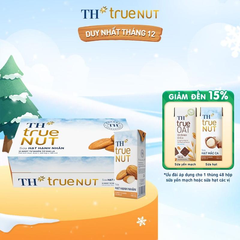 Affiliate Thùng 48 hộp sữa hạt hạnh nhân TH True Nut 180ml 180ml x 48