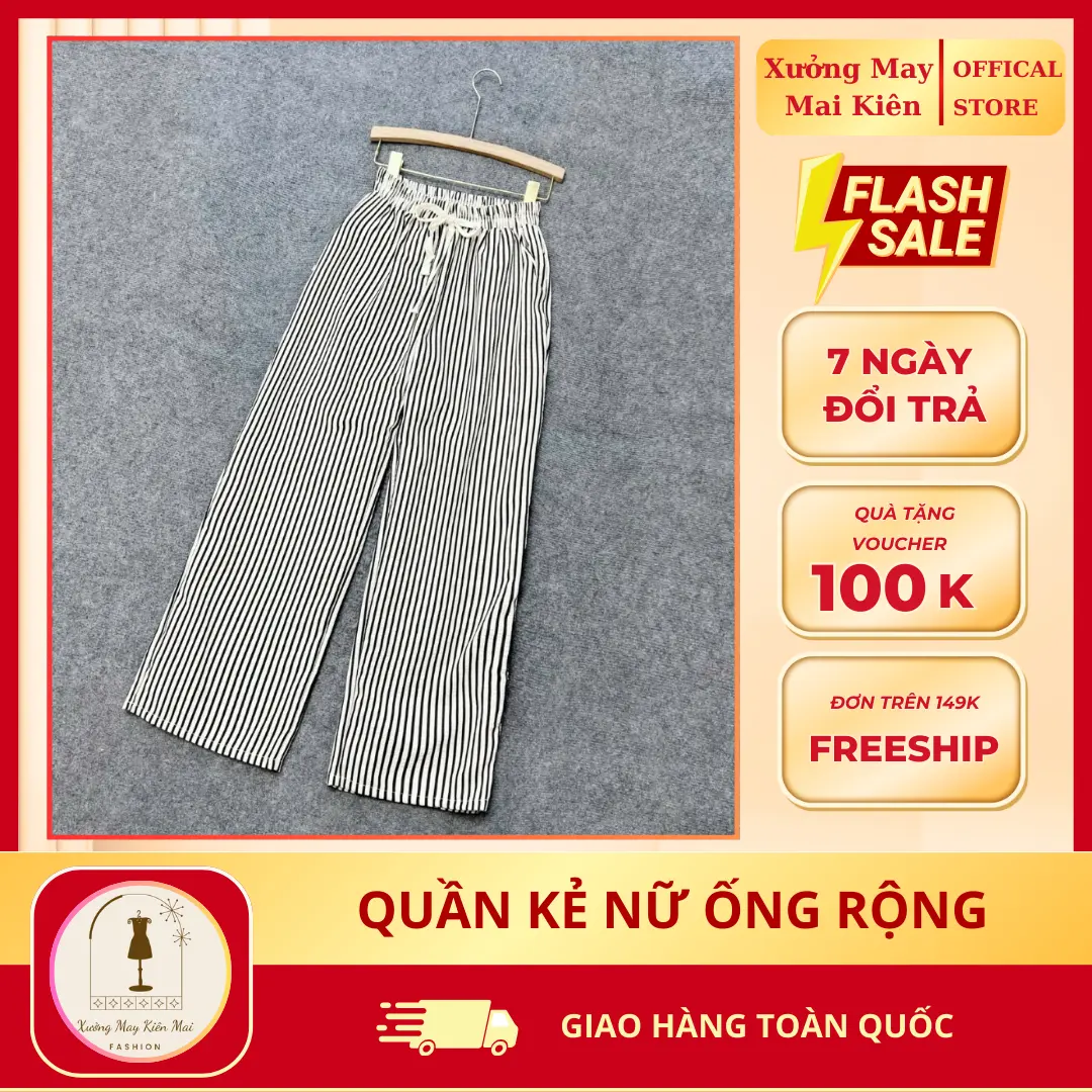 [42Kg-65Kg] QUẦN KẺ ỐNG RỘNG LƯNG CAO CHẤT VẢI ĐŨI NHĂN HÁCH DÁNG