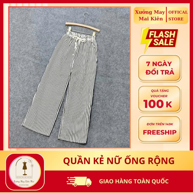 [42Kg-65Kg] QUẦN KẺ ỐNG RỘNG LƯNG CAO CHẤT VẢI ĐŨI NHĂN HÁCH DÁNG 0