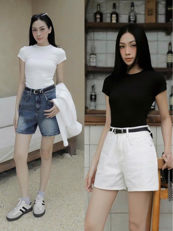 THE QUẠO - Quần Short Jeans Nữ Lưng Cao Dáng A  Thêu Túi 2 màu S1006_682