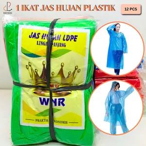 PV88 12PCS Jas Hujan Plastik Baju Celana Lengan Panjang / Ponco Mantel Setelan Poncho 1 LUSIN