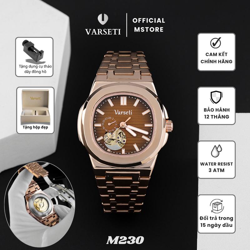 Đồng Hồ Nam Varseti Automatic Dây Kim Loại viền trơn tinh xảo có lộ cơ sang…
