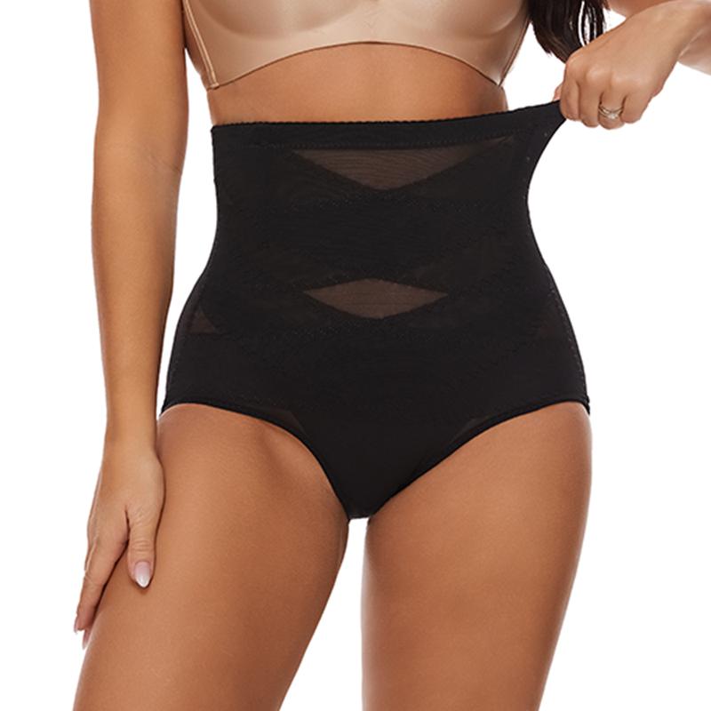 Women Soft Cross Mesh Brief Sexy Breathable Underwear Double Layer Shapewear Panty Tummy Control Butt Lifter Waist Trainer Lingerie Body Shaper Semi-Transparent Panties 0