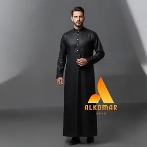 Alkomar jubah pria gamis pria jubah haromain baju muslim ukuran S M L XL XXL XXXL kancing snap