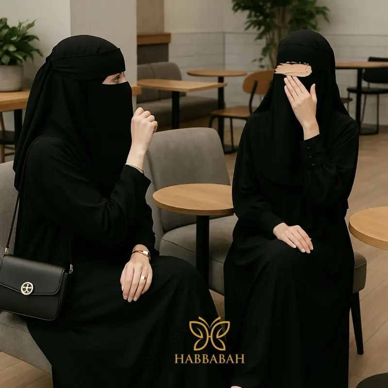 Niqab Bandana Polos Habbabah – Niqab Hitam Premium Viral,Bahan Adem dan Nyaman Seharian,Model Muslimah Syar'i