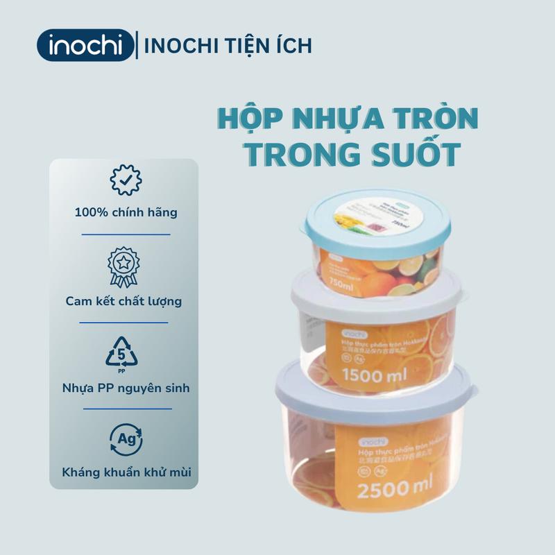 Hộp nhựa tròn trong suốt đựng thực phẩm INOCHI đủ size an toàn tiện lợi