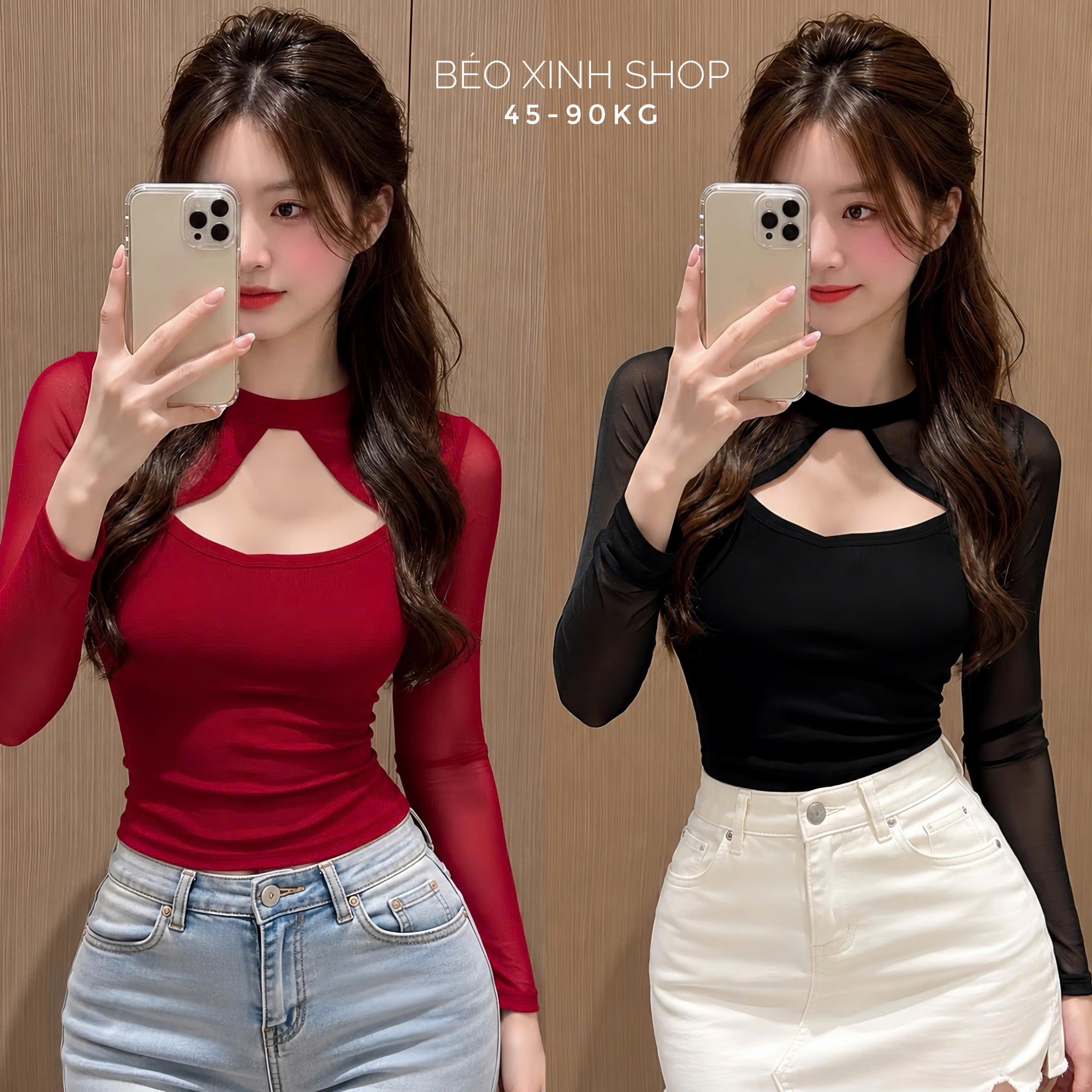 Áo Kiểu Nữ Bigsize Tay Lưới Cổ Khoét – Form Ôm Tôn Dáng 45–90kg Béo Xinh Shop - B.1896