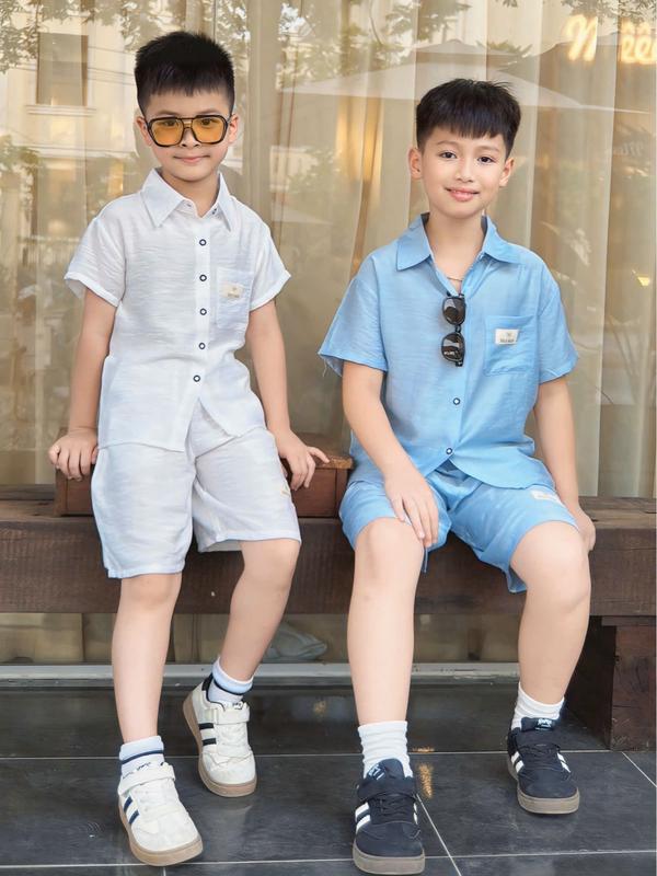 ( Mintkids01 ) Bộ Quần Áo Sơ Mi Đũi Mây ngắn tay cho bé trai bé gái từ 15-54kg phong cách hàng thời trang mùa hè Đi biển
