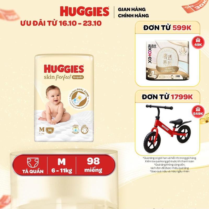 [Creator] Tã quần Huggies Skin Perfect Mega Jumbo với 2 vùng thấm giảm kích ứng da Size M 98/L 88/XL 72+4/XXL 64+4