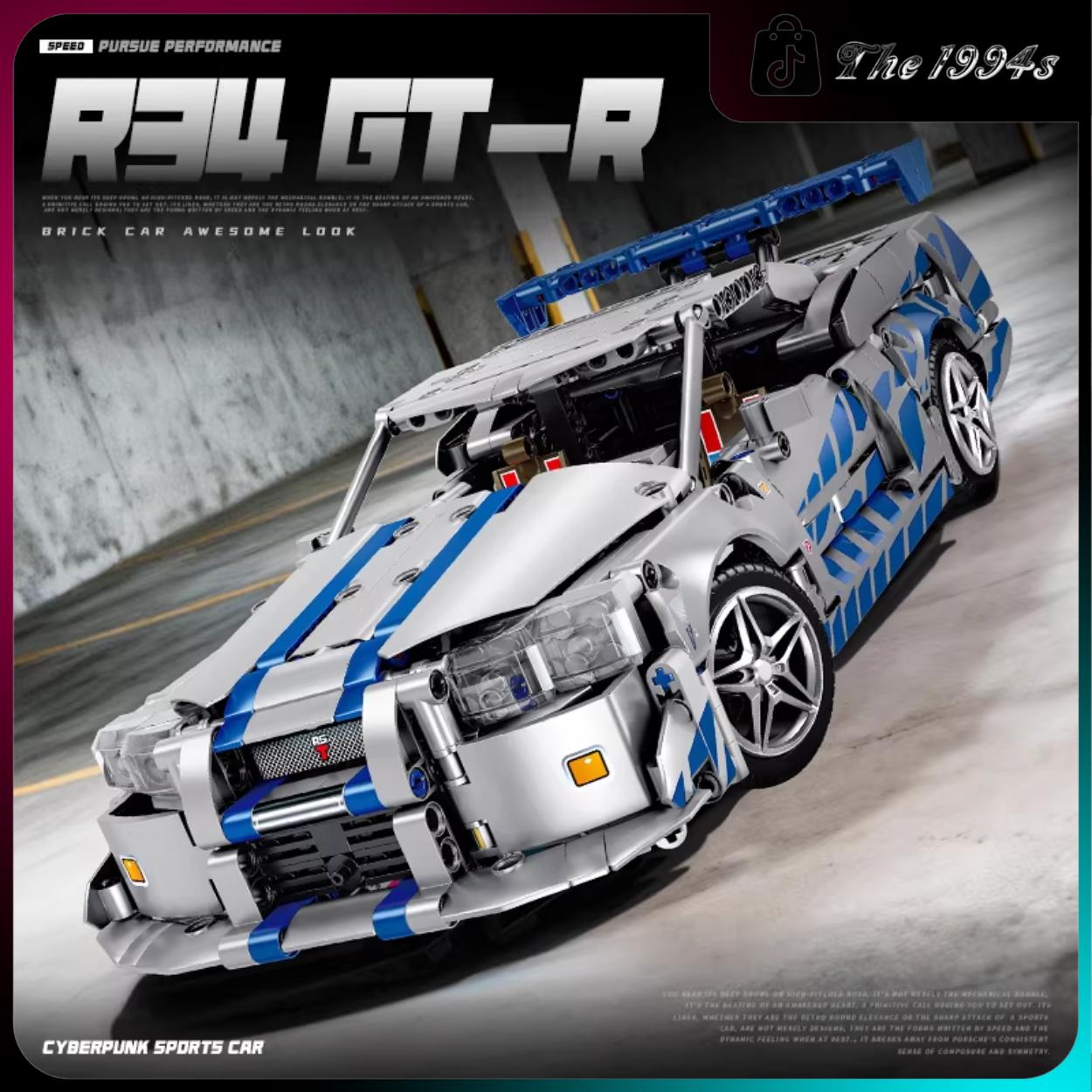 Đồ Chơi Lắp Ráp xe đua N!ssam R34 GTR tỷ lệ 1:14 1300 mảnh ghép
