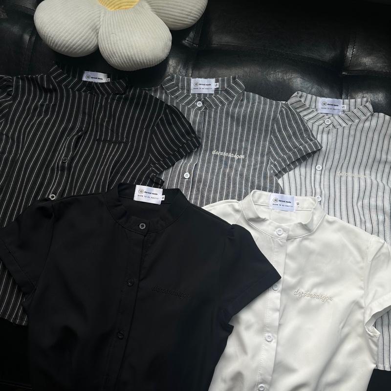 LANIE TOP - Áo Sơ Mi DEROSE Đơn Giản Thêu Chữ Có Dây Thắt Eo Phía Sau Tôn Dáng Rõ Phần Eo