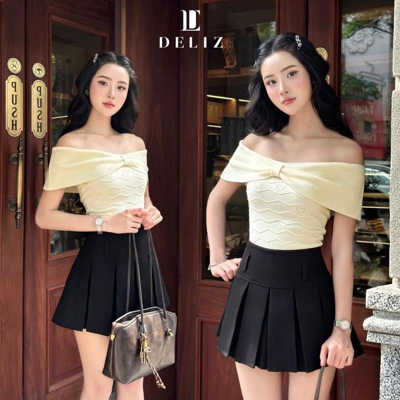 DELIZ - Áo len trễ vai tiểu thư len lông thỏ dệt trái tim hàng cao cấp TV6