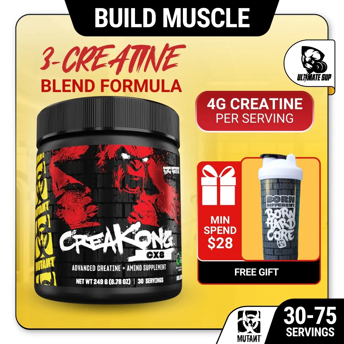 Mutant CREAKONG CX8, Creatine Monohydrate + Amino Acid Supplement, 249g - 300g