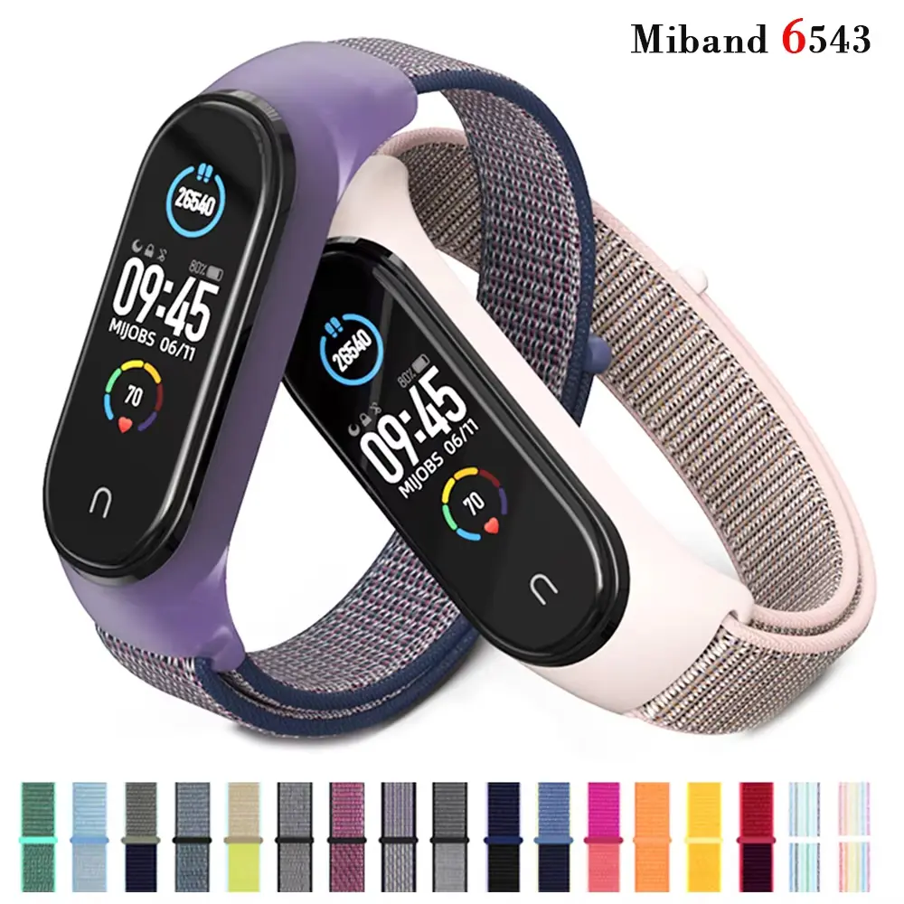 Dây đeo cho Xiaomi Mi Band 6, Dây đeo bằng Nylon, Correa Miband 6 và 5, Đồng Đồng Hồ thông minh, Phụ kiện dây đeo cổ tay, Vòng đeo tay, Tương thích với Mi Band 5, 4, 3 và 7