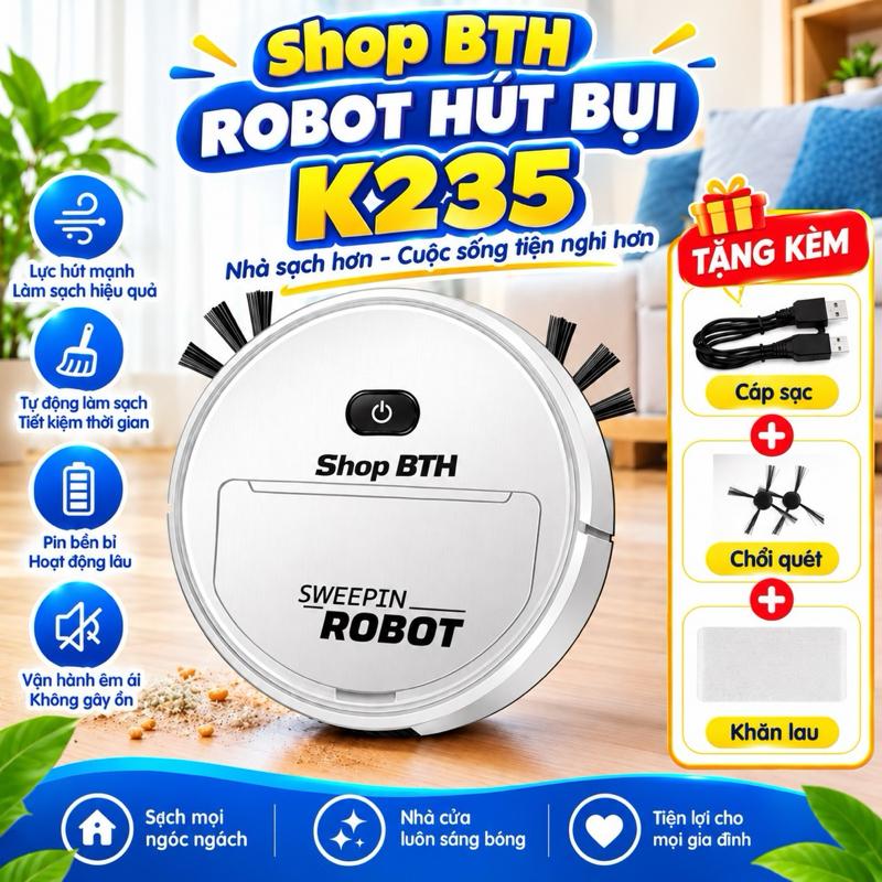 DEAL SỐC KOC/KOL ] Robot Hút Bụi Lau Nhà Thông Minh SWEEPIN ROBOT 3 Trong 1, Tự Động Quét Hút Lau Sàn, Hút Bụi Tóc Rối, Thiết Kế Siêu Mỏng 5.5cm, Pin Sạc USB, Dùng Cho Sàn Gỗ Và Gạch Men